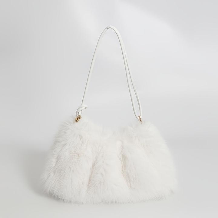 Only-Bags.Store Schicke Plüsch-Umhängetasche in Mondform - geräumig & weich, modische einfarbige Tote