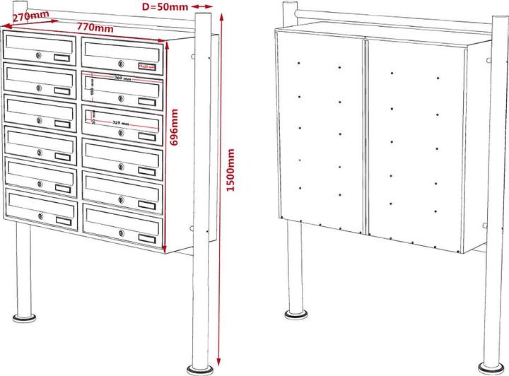Produktbild Wiltec 12er Briefkastenanlage weiss 2x6 Fächer Standbriefkasten Briefkasten Post