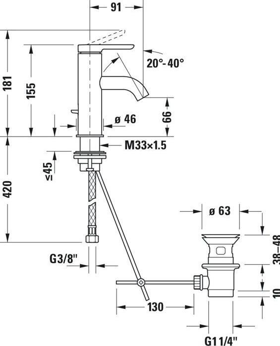 Actual product image Duravit Single lever basin mixer C.1 S o pop-up waste black matt