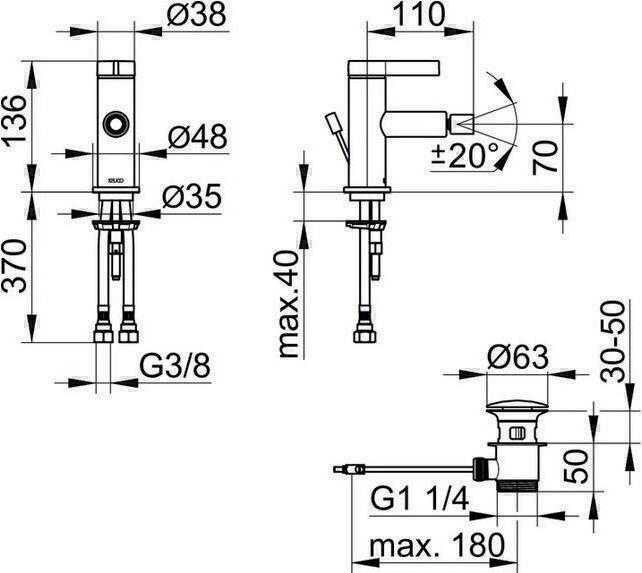 Actual product image Keuco Single lever bidet mixer IXMO Pure vc w pull rod