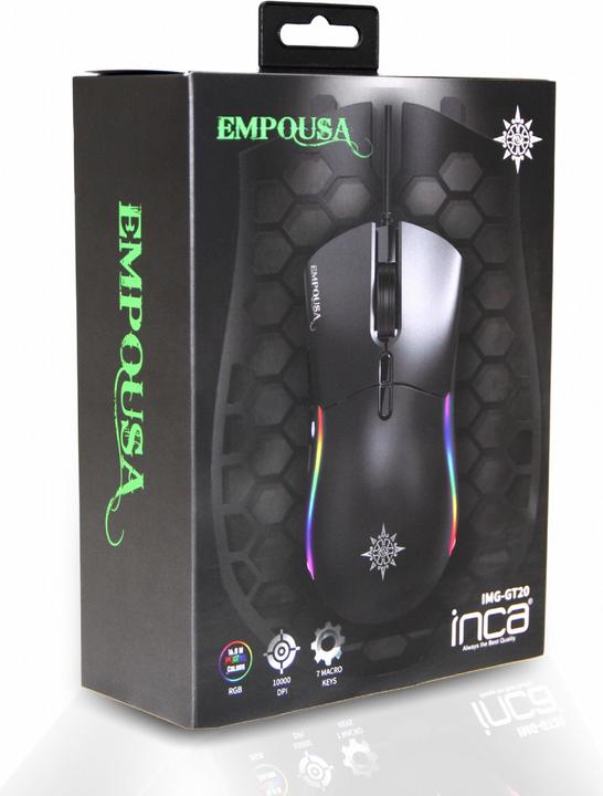 Immagine prodotto Inca RGB 6 Led 10000 DPI 7D Tasti Macro con doppio cappuccio Mouse da gioco Prof. (Cablato)