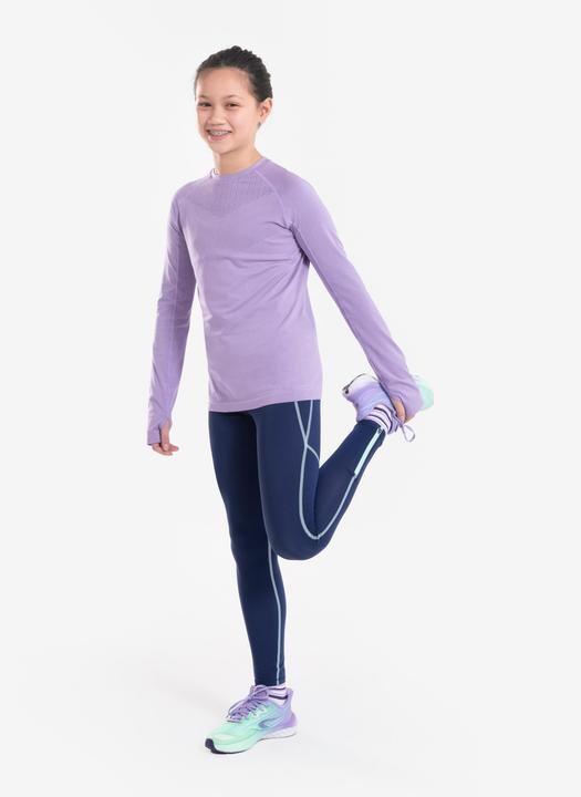 Actual product image Kiprun Kids long running tights with zip - Dry+ 900 dark blue/green (6, 7, 8)