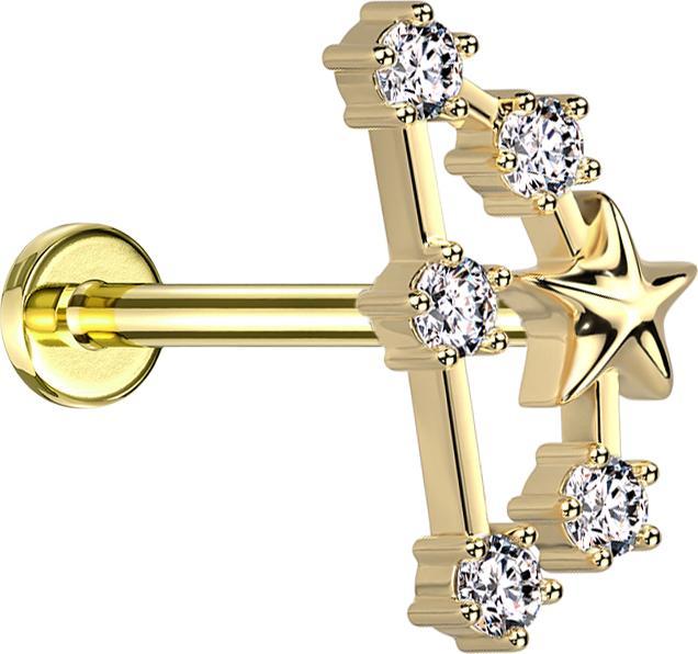 Immagine prodotto Star Piercing Micro Labret filo interno placcato oro Segno zodiacale Capricorno con cristalli (Acciaio chirurgico 316L, Ottone)