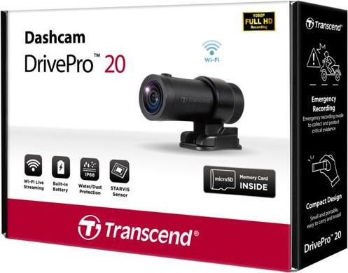 Actual product image Transcend DrivePro 20 Motorcycle Kamera (Built-in display, Built-in microphone, Wi-Fi, Bluetooth, GPS receiver, Full HD)