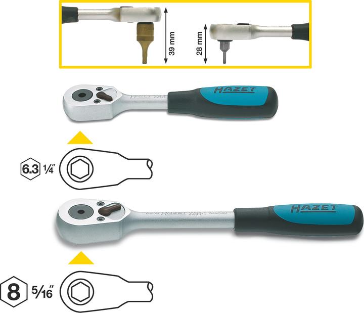 Actual product image HAZET Reversible ratchet for bits 2264-1 ∙ Hexagon, hollow 8 mm (5/16 inch) (5/16")