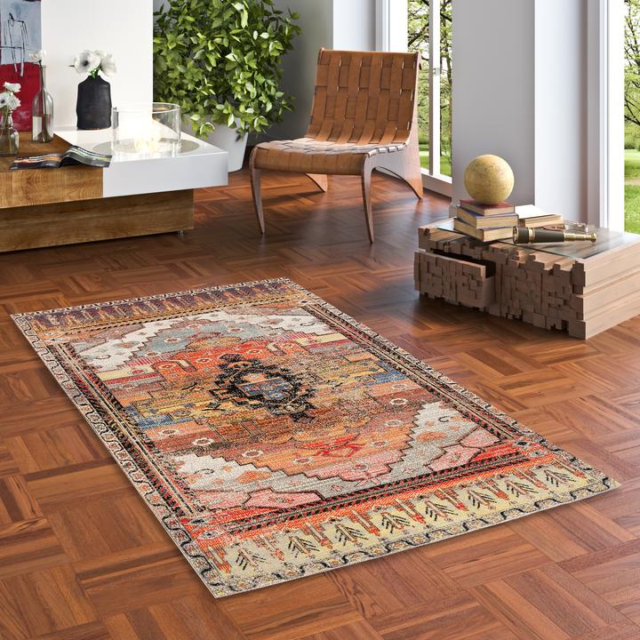 Produktbild Pergamon Kurzflor Designer Teppich Modern Vintage Orient Muster (140 x 200 cm)