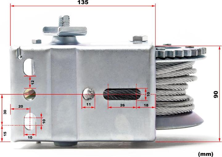 Actual product image Wiltec Manual Hand Wire Winch with 720kg Tensile Force 10m Rope Length 4:1 Gear Car Boat Trailer Caravan