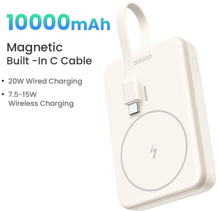 Actual product image Ugreen Magnetic Power Bank 10000mAh PB760, PD 20W, Magsafe + USB-C Cable (10000 mAh, 20 W)