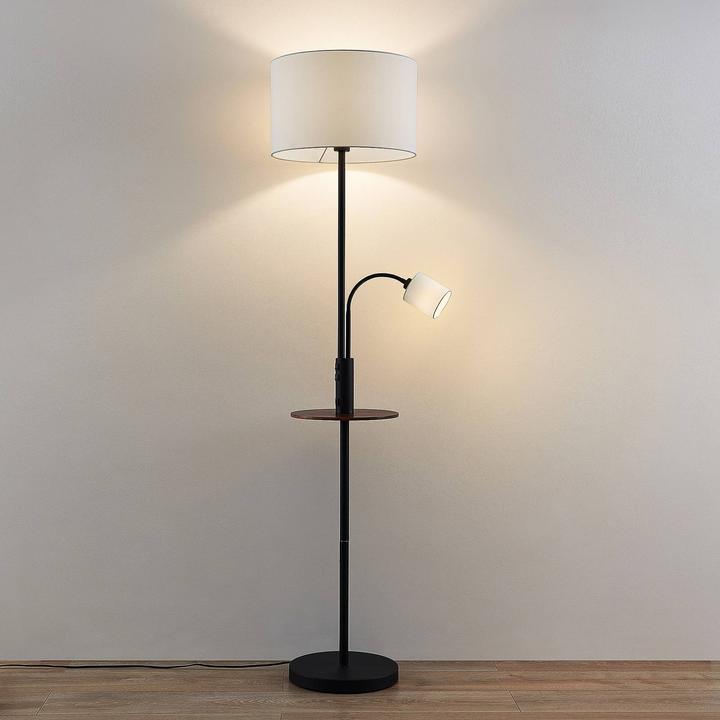 Immagine prodotto Lindby Lampada da terra Aovan con ripiano e USB, nera (E27, E14)