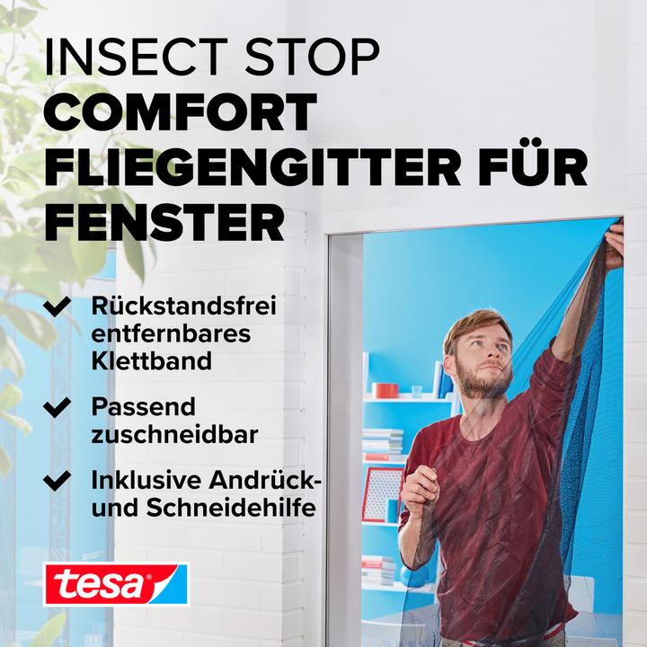 Actual product image tesa Insect screen COMFORT for windows, with Velcro tape, self-adhesive, without drilling (130 x 130 cm)