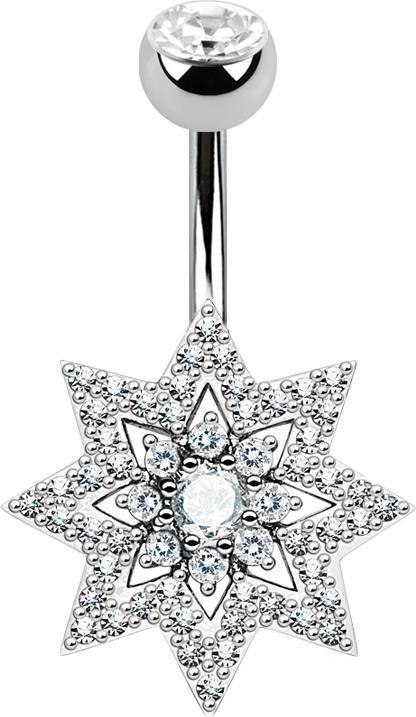 Immagine prodotto Star Piercing Banana d'argento con sfera di cristallo d'argento doppia stella di cristallo (Ottone, Acciaio chirurgico 316L)