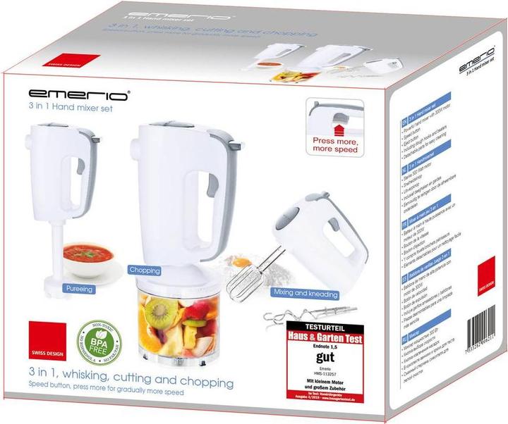 Immagine prodotto Emerio Impastatrice a mano con gancio per impasto, fruste, tritatutto (300 W)