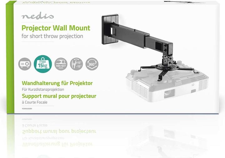Image du produit Nedis Support de projecteur Entièrement mobile 15 kg pivotant inclinable Acier Noir Noir (Mur)