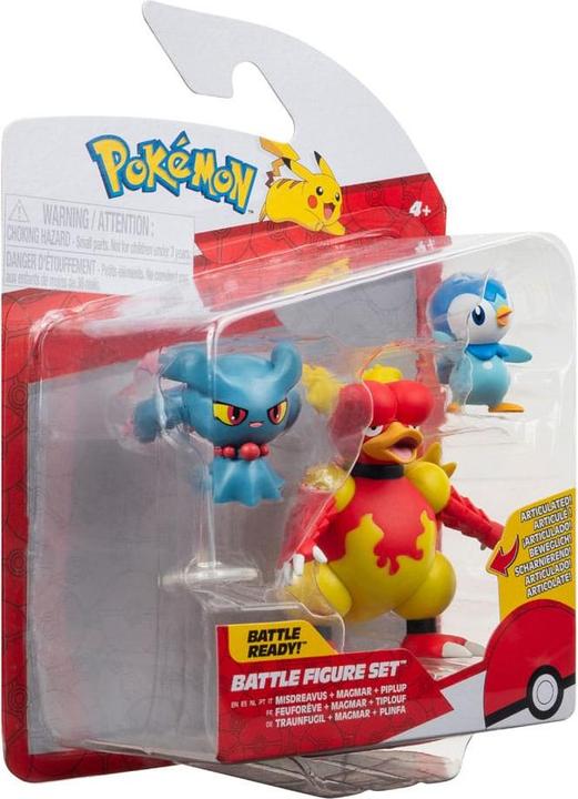 Actual product image Jazwares Pokémon Battle Figure Set figures 3-pack Plinfa, Traunfugil, Magmar 5 cm