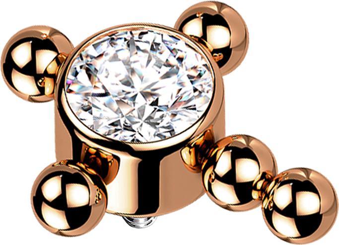 Produktbild Star Piercing Dermal Anchor rosegold Kreuz Kugeln Kristall silber (Titan G23, ohne Messing)
