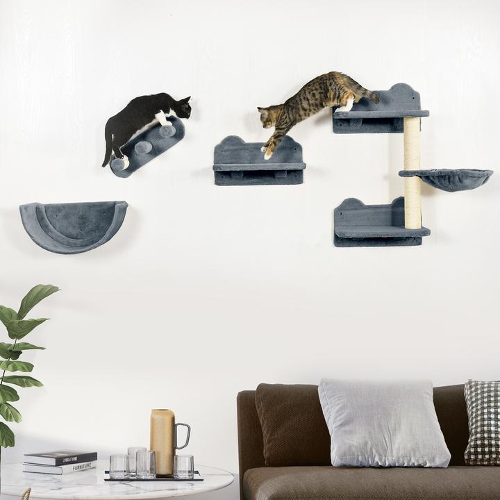 Produktbild PawHut Katzen Kletterwand Spanplatte, Polyester Grau (73 cm, Grau)