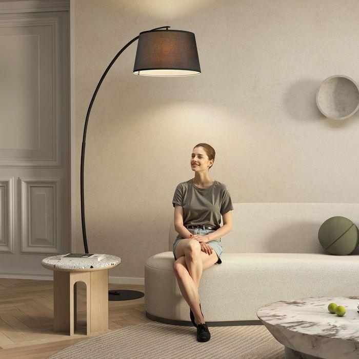 Immagine prodotto Swisshandel24 Stehlampe Wohnzimmer Stehleuchte mit Lampenschirm aus Stoff, Fussschalter (E27)