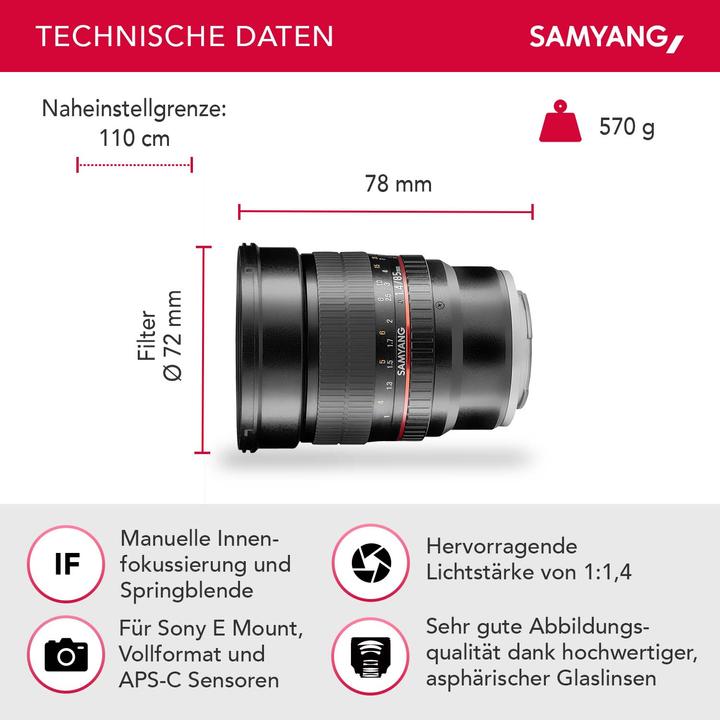 Immagine prodotto Samyang 85mm f/1.4 AS IF UMC - Sony E (Sony E, Full-frame)
