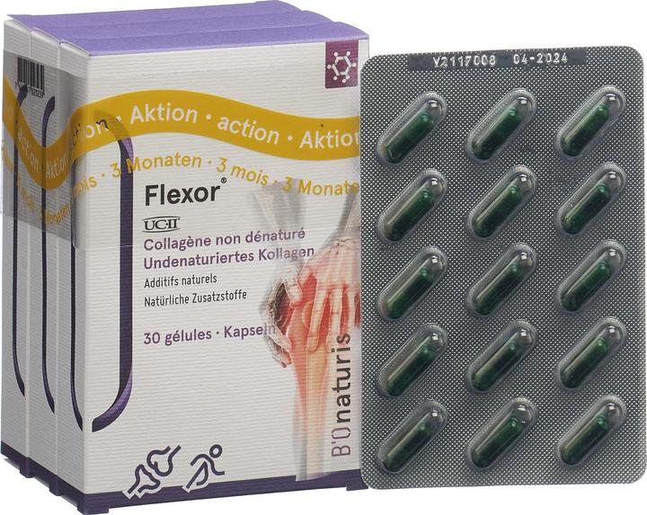 Image du produit B'Onaturis Flexor avec UCII Collagène Vitamines Minéraux 3x (90 pièce(s), Capsules, 66 g)