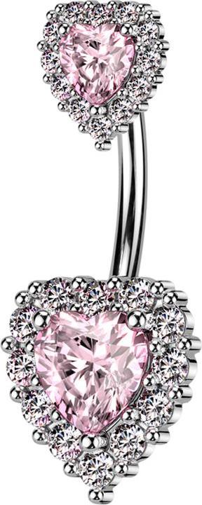 Produktbild Star Piercing Banane silber mit zwei Herzen Kristall pink (Messing, Chirurgenstahl 316L)