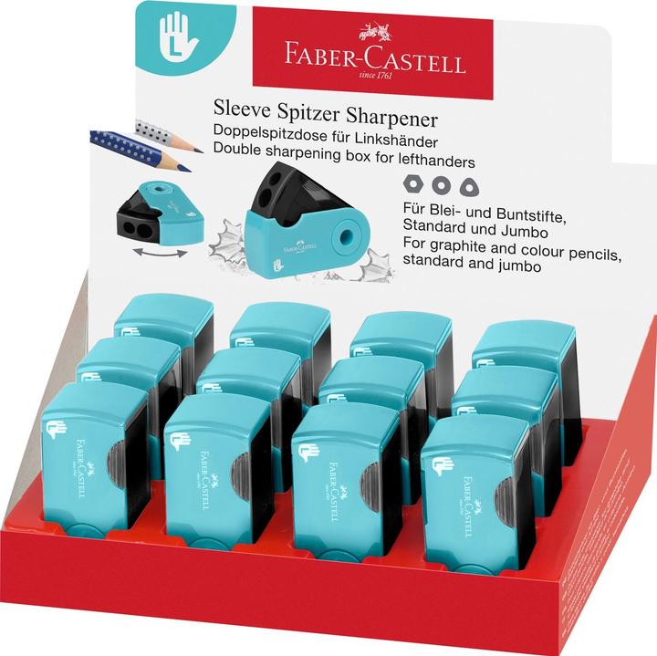 Actual product image Faber-Castell Can sharpener sleeve, left-handed, turquoise.