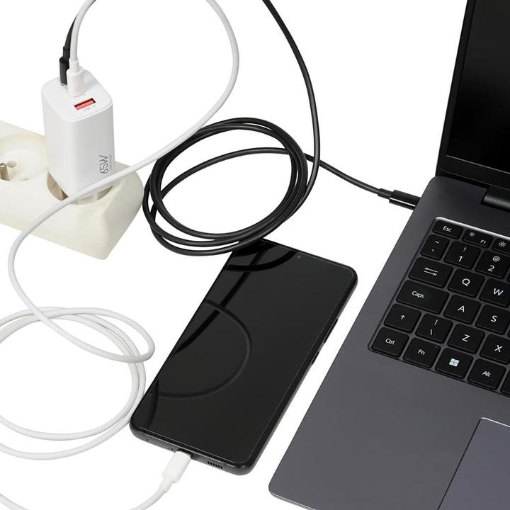 Actual product image iBox C-65 PD65W UNIVERSAL CHARGER GaN USB-C KABELIS Baltas (65 W)