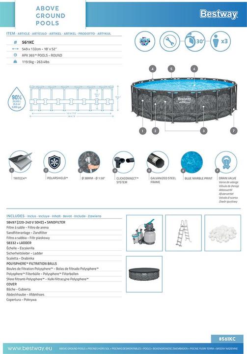 Label énergétique Bestway APX 365 Round Above Ground Pool Set 5.49 x 1.32 m (549 x 132 cm)