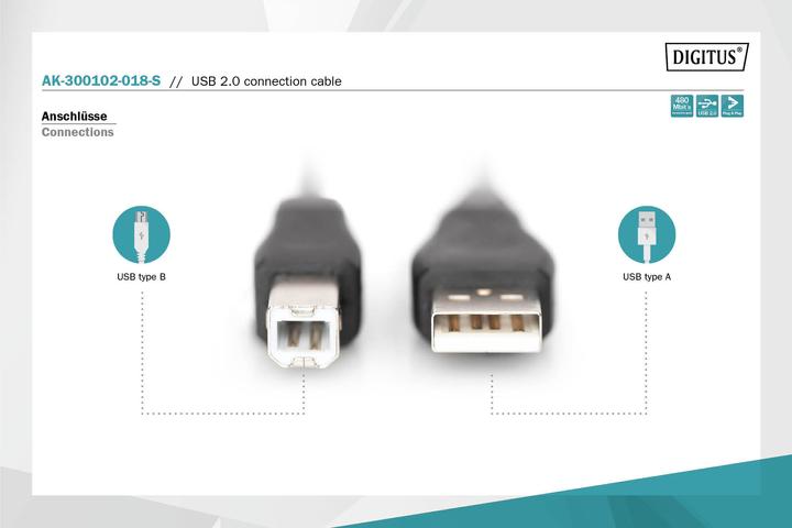Produktbild Digitus USB 2.0 Anschlusskabel (1.80 m, USB 2.0, 2.50 W)