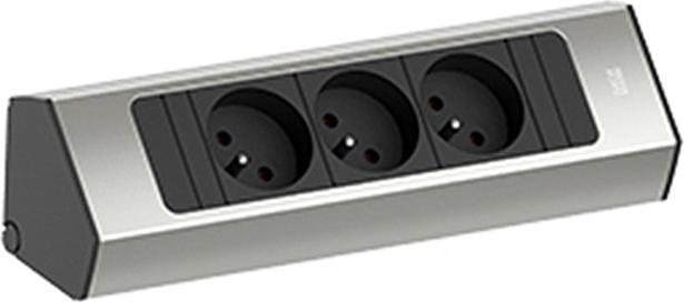 Actual product image Bachmann CASIA 2 3x FR socket outlet UTE (932.001) stainless steel look, short (3 x, CEE 7/3, CEE 7/5, 2 m)