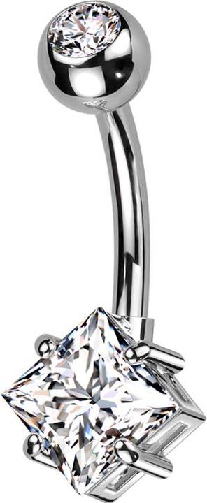 Star Piercing Banane silber mit Kugel silber Kristall silber und grossem quadratischem Kristall silber (Messing, Titan G23)