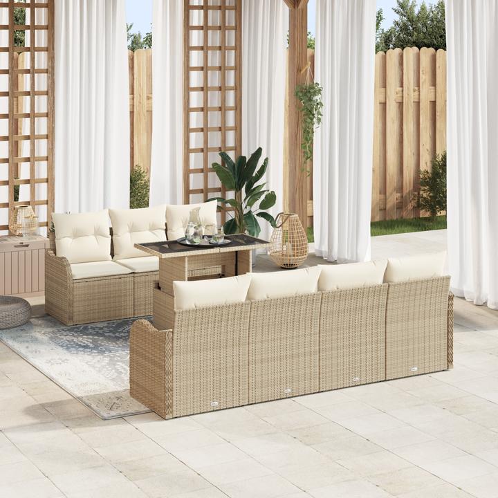 Actual product image VidaXL 8-piece garden sofa set with cushions Beige poly rattan