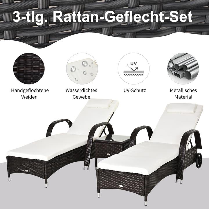Image du produit Outsunny Bains de soleil en rotin avec table (200 cm)