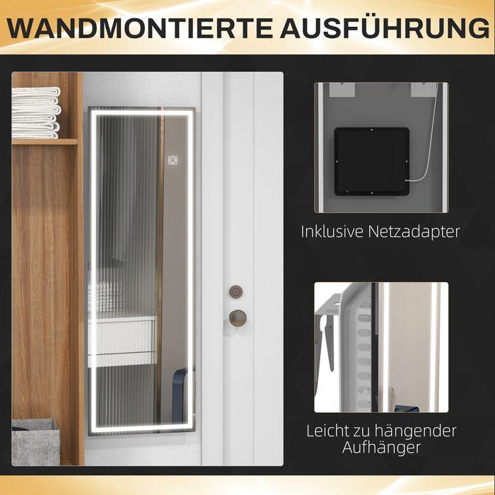 Produktbild Swisshandel24 Wandspiegel 120 x 40 cm Ganzkörperspiegel mit LED-Beleuchtung, 3 Lichtbarben (40 x 120 cm)