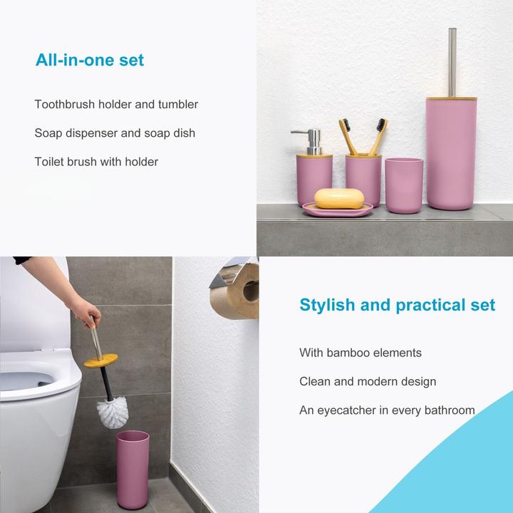 Image du produit Intirilife Badezimmer Zubehör Set inkl. Zahnputzbecher Seifenschale Seifenspender Toilettenbürste