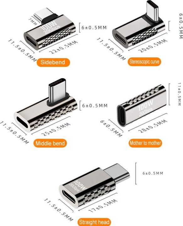 Produktbild PowerGuard Titan USB-C 90-Grad Winkel Left/Right Adapter 100W 20 GBit/s