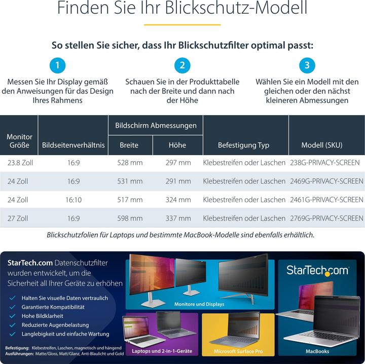 Produktbild StarTech com 2469G-PRIVACY-SCREEN, 61 cm (24"), 16:9, Monitor, Rahmenloser Blickschutzfilter, G (24.02", 16 : 9)