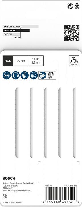 Image du produit Bosch Professional Zubehör Lame de scie sauteuse PRO Plastics PVC clean T302H, 132 mm, 5 pcs.