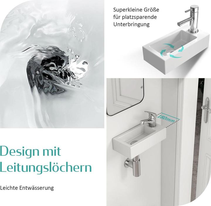 Produktbild Emke Waschbecken Reckiger Waschbecken Keramik Waschbecken Waschtisch Hängewaschbecken, Hahnloch Rech (1800 mm, 3650 mm)
