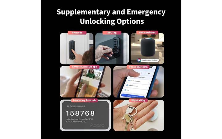 Actual product image Aqara Smart Lock U200 (Fingerprint, Electronic numerical code, Bluetooth, Key, Key card, Smartphone)
