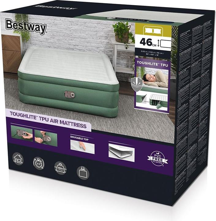 Actual product image Bestway ToughLite TPU Queen Air Mattress Queen, Built-in AC Pump 203x152x46 cm