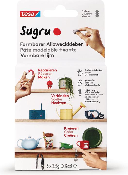 Produktbild Sugru by tesa Sugru 3x Formbarer Allzweckkleber, vielseitige Klebeknete zum Dekorieren, Kleben & Reparieren (10.50 g)