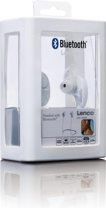 Produktbild Lenco EPB-015 im Ohr Binaural Bluetooth Weiss Mobiles Headset (180 h, Kabellos)