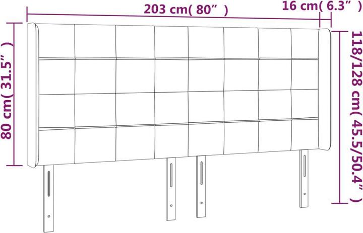 Image du produit VidaXL Kopfteil mit Ohren Schwarz 203x16x118/128 cm Samt,Farbe (203 x 16 x 128 cm)