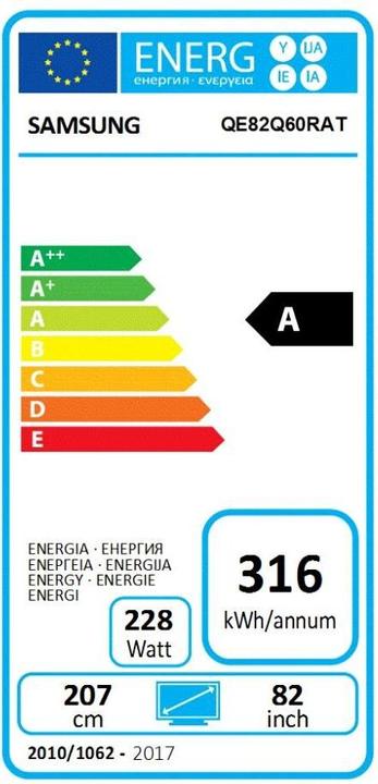 Etichetta energetica Samsung QE82Q60R (82", QLED, 4K, 2019)