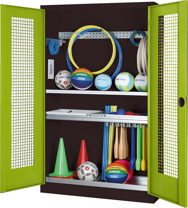 Produktbild C+P Modul-Sportgeräteschrank mit Komplettausstattung (HxBxT: 195x120x50 cm, mit Lochblech-Flügeltüren)