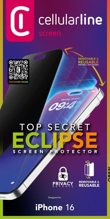 Image du produit Cellularline Top Secret Glass Eclipse (1 pièce(s), Apple iPhone 16)