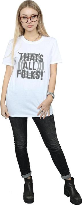 Actual product image Looney Tunes Womens/Ladies That's All Folks Text Cotton Boyfriend T-Shirt (L)