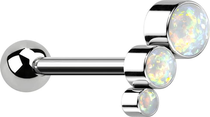 Star Piercing Micro Barbell Threadless silber mit Kugel und absteigend drei Opale weiss (Titan G23, ohne Messing)