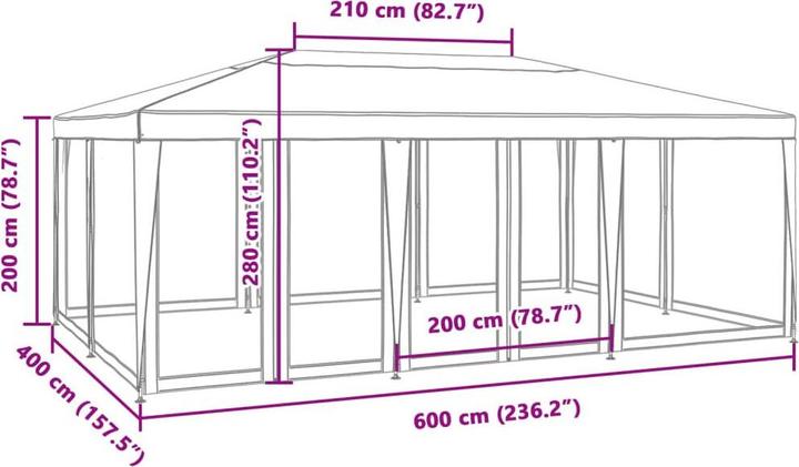 Image du produit VidaXL Partyzelt Pavillon Festzelt mit 10 Mesh-Seitenteilen Blau 6x4m HDPE (600 cm, 400 cm)