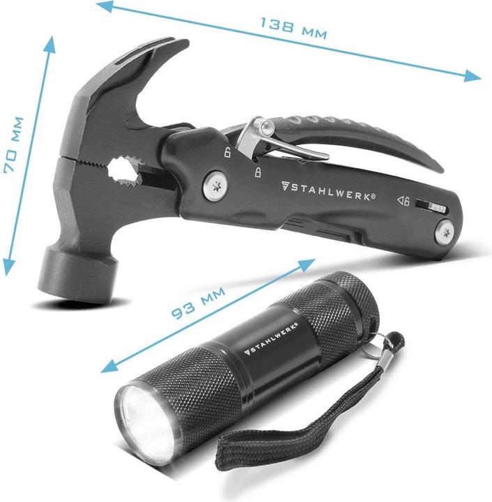 Produktbild Stahlwerk Multitool 12 Tools Taschenmesser Multifunktionswerkzeug Taschenlampe (12 Funktionen)